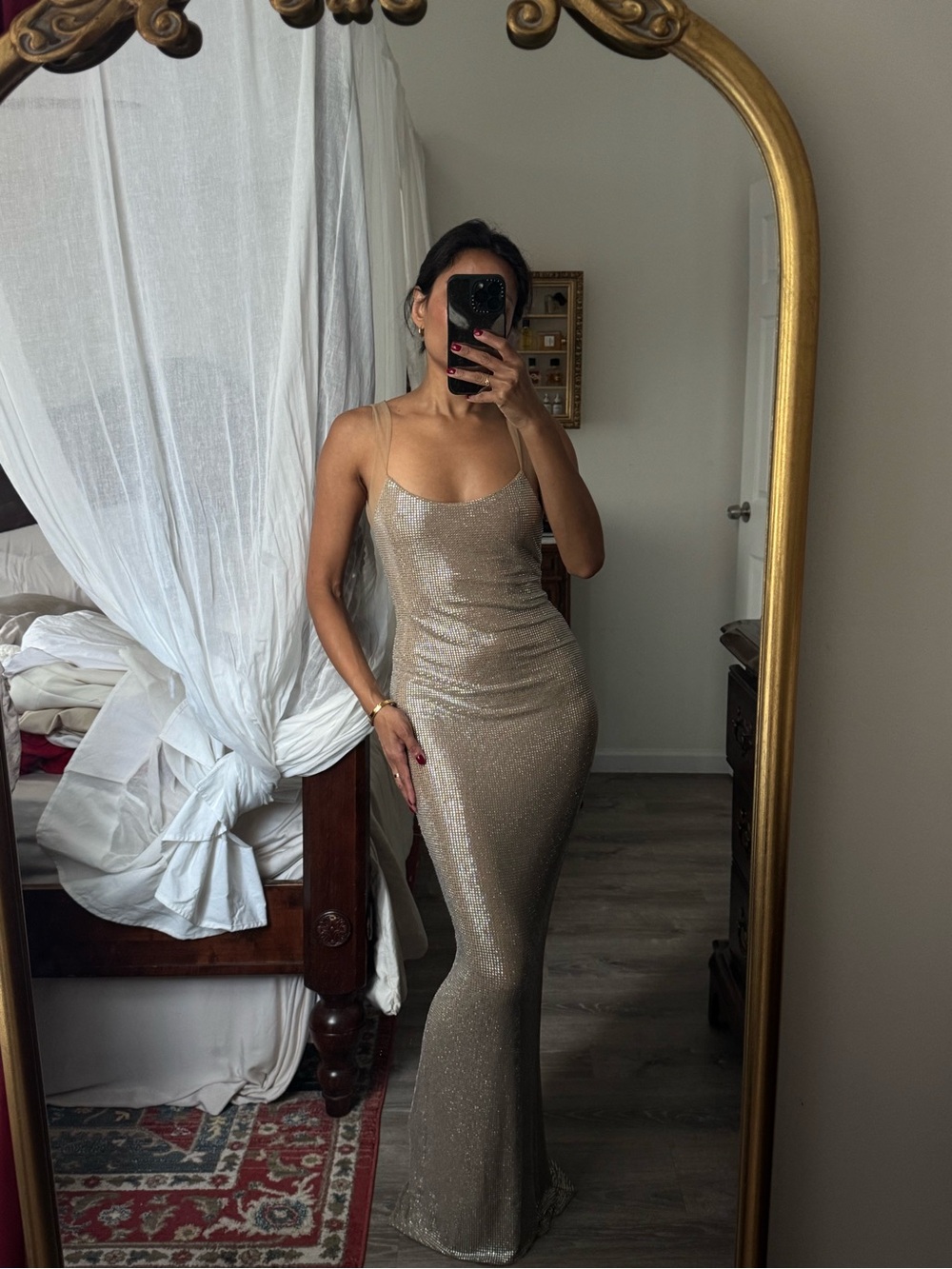 Meshki Jasmyn Diamond Sparkle Dress in Gold Nude